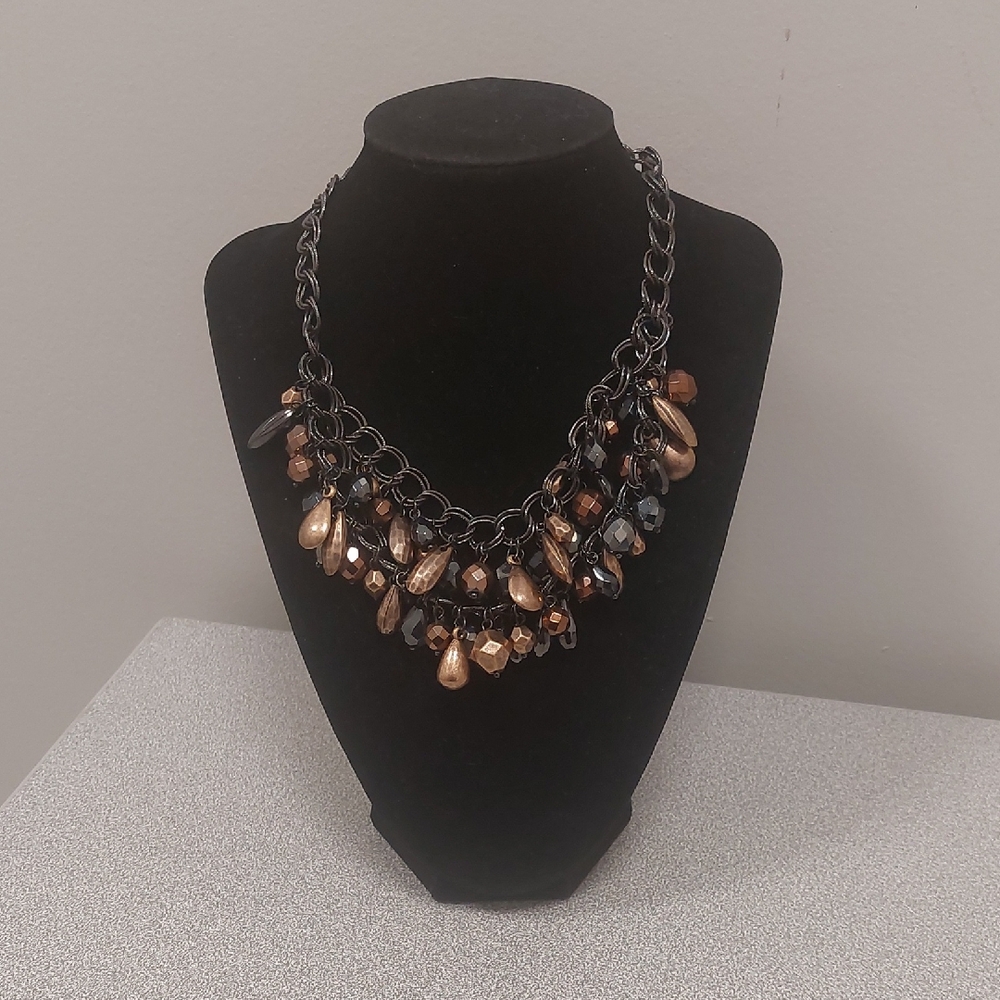 Premier Designs Gun Metal Brown Black Smoky Gray Chunky Beaded Necklace